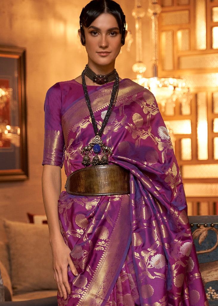 Royal Purple Woven Banarasi Silk Saree with Tassels on Pallu Clothsvilla