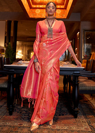 Brink Pink Woven Banarasi Silk Saree with Tassels on Pallu Clothsvilla