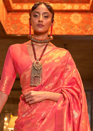 Brink Pink Woven Banarasi Silk Saree with Tassels on Pallu Clothsvilla