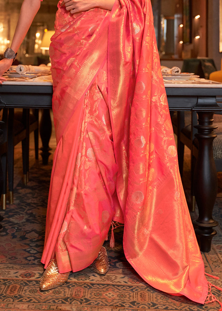 Brink Pink Woven Banarasi Silk Saree with Tassels on Pallu Clothsvilla