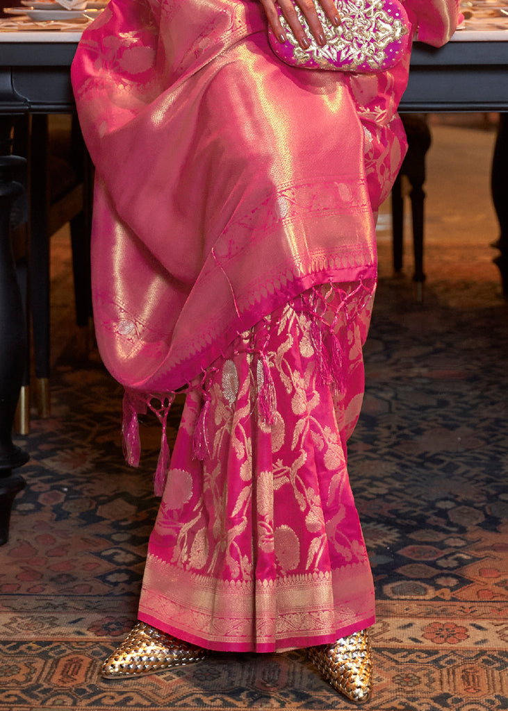 Hot Pink Woven Banarasi Silk Saree with Tassels on Pallu Clothsvilla