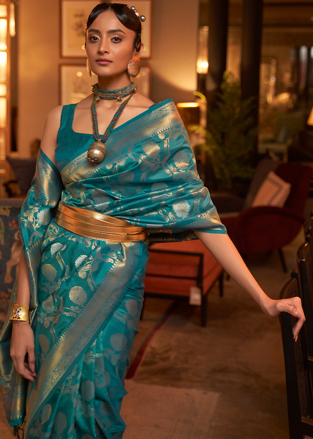 Sapphire Blue Woven Banarasi Silk Saree with Tassels on Pallu Clothsvilla