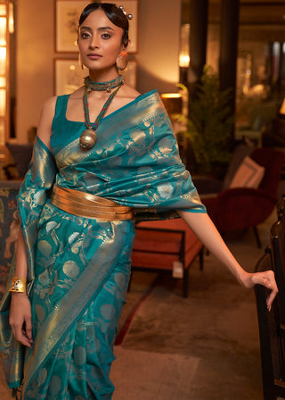 Sapphire Blue Woven Banarasi Silk Saree with Tassels on Pallu Clothsvilla