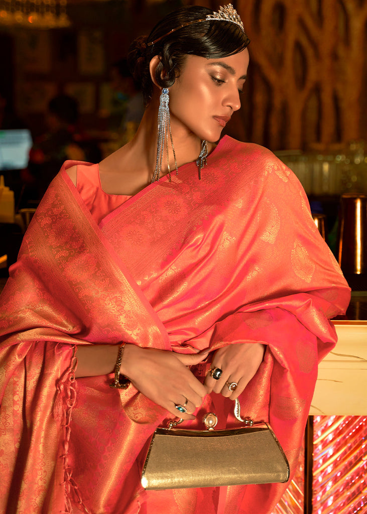 Soda Orange Handloom Woven Banarasi Silk Saree Clothsvilla