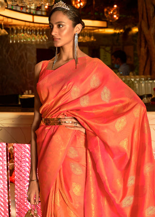 Soda Orange Handloom Woven Banarasi Silk Saree Clothsvilla