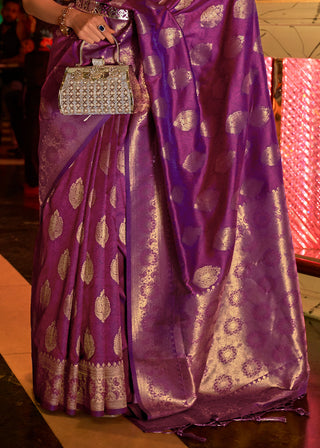 Lollipop Purple Handloom Woven Banarasi Silk Saree Clothsvilla