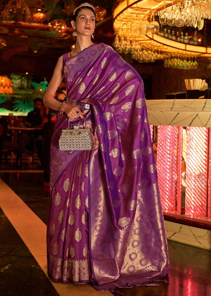 Lollipop Purple Handloom Woven Banarasi Silk Saree Clothsvilla