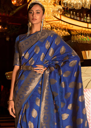 Lapis Blue Handloom Woven Banarasi Silk Saree Clothsvilla