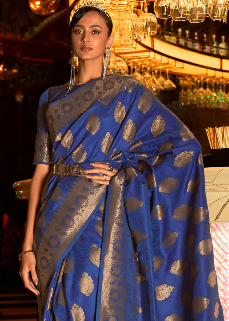 Lapis Blue Handloom Woven Banarasi Silk Saree Clothsvilla