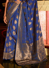 Load image into Gallery viewer, Lapis Blue Handloom Woven Banarasi Silk Saree Clothsvilla