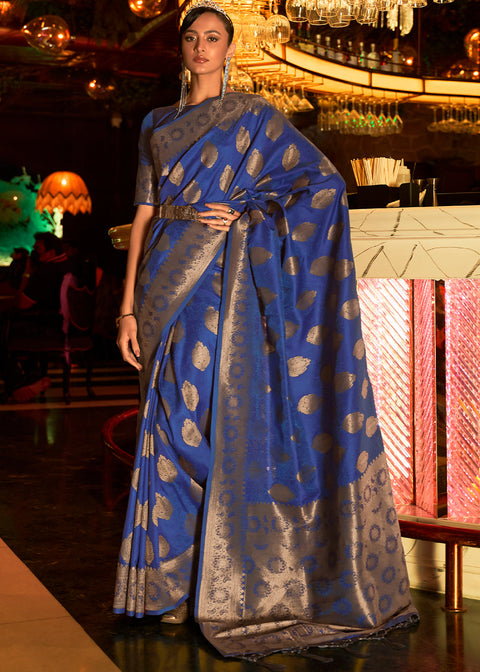 Lapis Blue Handloom Woven Banarasi Silk Saree Clothsvilla Main image