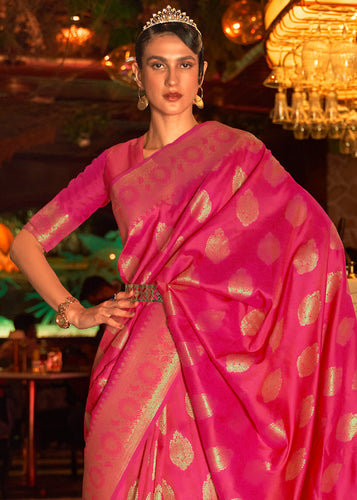 Bright Pink Handloom Woven Banarasi Silk Saree Clothsvilla