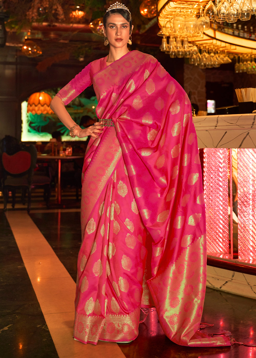 Bright Pink Handloom Woven Banarasi Silk Saree Clothsvilla Main image
