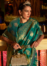 Load image into Gallery viewer, Castleton Green Handloom Woven Banarasi Silk Saree Clothsvilla