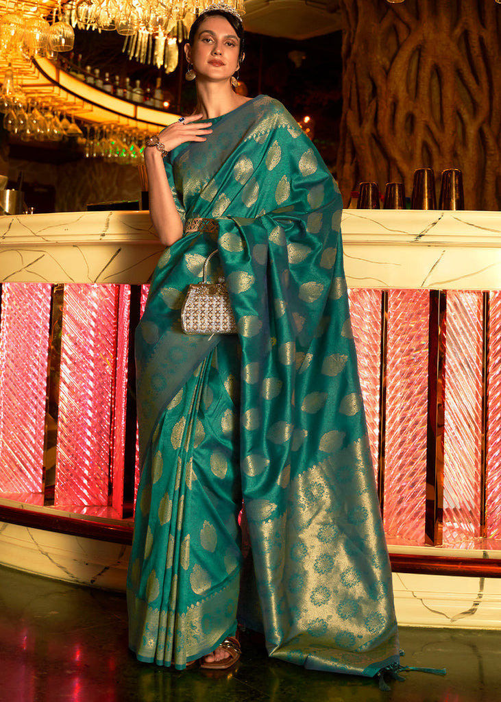 Castleton Green Handloom Woven Banarasi Silk Saree Clothsvilla