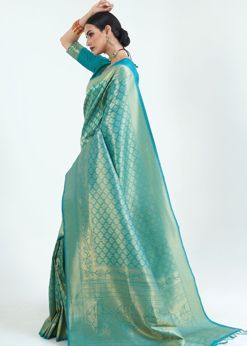 Teal Blue Woven Kanjivaram Silk Saree : Limited Edition Clothsvilla Main image