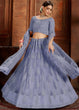 Load image into Gallery viewer, Steel Blue Soft Net Lehenga Choli with Thread, Zarkan &amp; Pearl work Clothsvilla