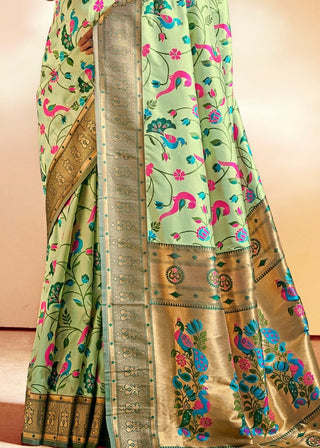 Mint Green Woven Banarasi Paithani Silk Saree Clothsvilla
