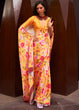 Load image into Gallery viewer, Saffron Yellow Floral Printed Satin Crepe Saree Clothsvilla
