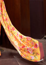 Load image into Gallery viewer, Saffron Yellow Floral Printed Satin Crepe Saree Clothsvilla