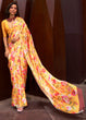 Load image into Gallery viewer, Saffron Yellow Floral Printed Satin Crepe Saree Clothsvilla