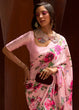 Load image into Gallery viewer, Baby Pink Floral Printed Satin Crepe Saree Clothsvilla