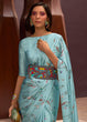 Load image into Gallery viewer, Frost Blue Floral Printed Satin Crepe Saree Clothsvilla