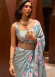 Load image into Gallery viewer, Metal Grey Floral Printed Satin Crepe Saree Clothsvilla