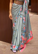 Load image into Gallery viewer, Metal Grey Floral Printed Satin Crepe Saree Clothsvilla