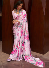 Load image into Gallery viewer, Blush Pink Floral Printed Satin Crepe Saree Clothsvilla