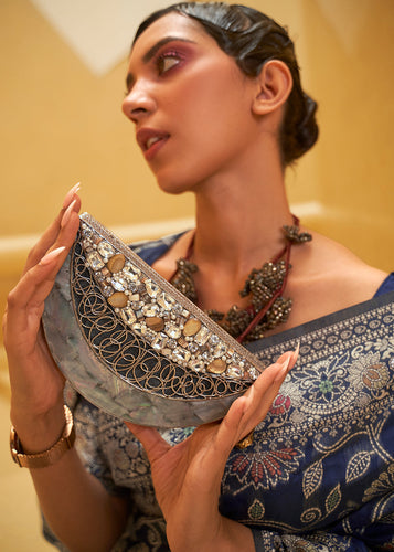 Berry Blue Lucknowi Chikankari Weaving Silk Saree Clothsvilla