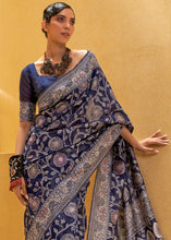 Load image into Gallery viewer, Berry Blue Lucknowi Chikankari Weaving Silk Saree Clothsvilla