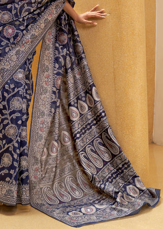 Berry Blue Lucknowi Chikankari Weaving Silk Saree Clothsvilla