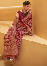 Load image into Gallery viewer, Crimson Red Lucknowi Chikankari Weaving Silk Saree Clothsvilla