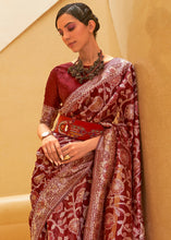 Load image into Gallery viewer, Crimson Red Lucknowi Chikankari Weaving Silk Saree Clothsvilla