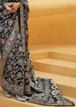 Load image into Gallery viewer, Soot Black Lucknowi Chikankari Weaving Silk Saree Clothsvilla