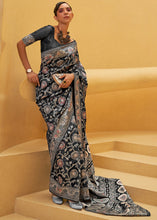 Load image into Gallery viewer, Soot Black Lucknowi Chikankari Weaving Silk Saree Clothsvilla