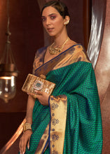 Load image into Gallery viewer, Pine Green Handloom Woven Banarasi Silk Saree Clothsvilla