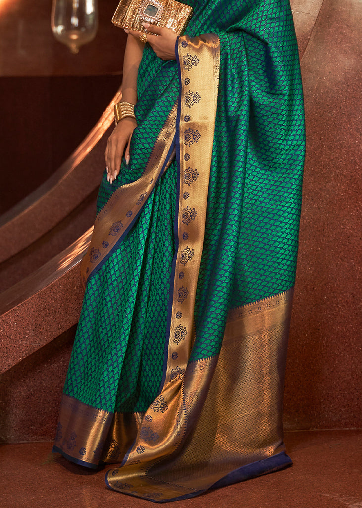 Pine Green Handloom Woven Banarasi Silk Saree Clothsvilla