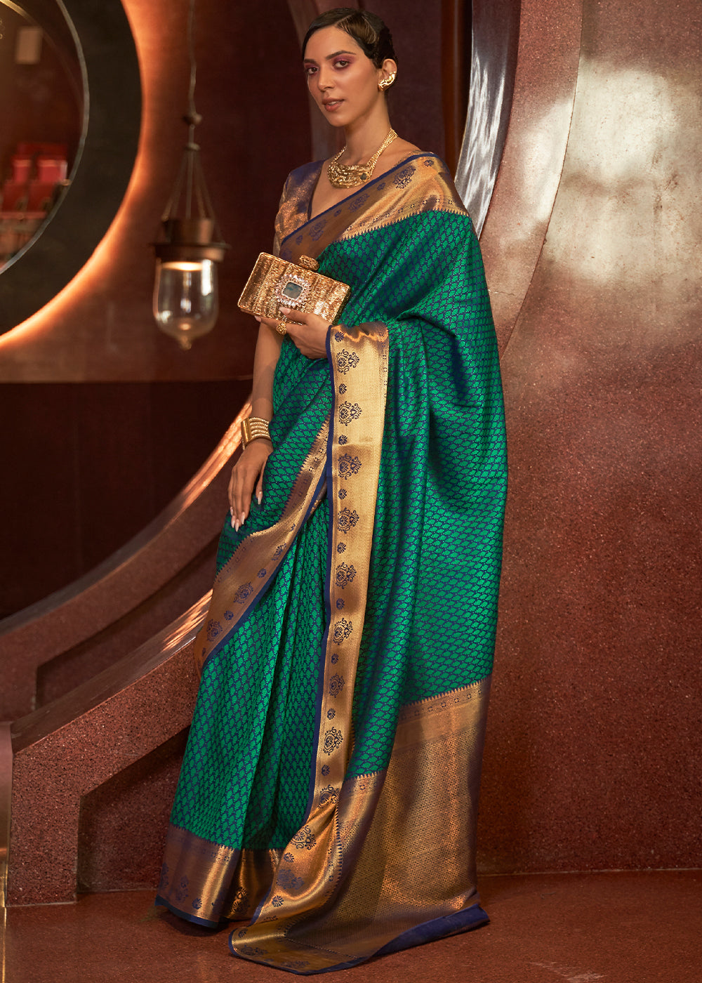 Pine Green Handloom Woven Banarasi Silk Saree Clothsvilla Main image