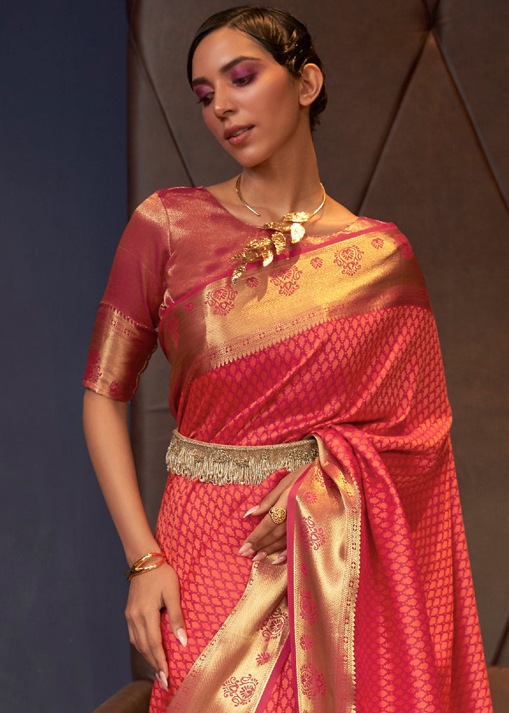 Shades Of Red Handloom Woven Banarasi Silk Saree Clothsvilla