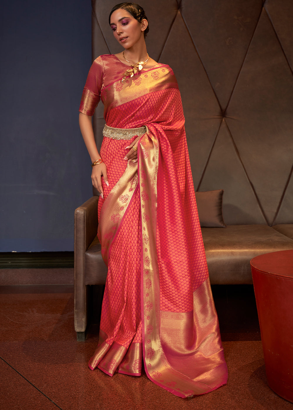 Shades Of Red Handloom Woven Banarasi Silk Saree Clothsvilla Main image