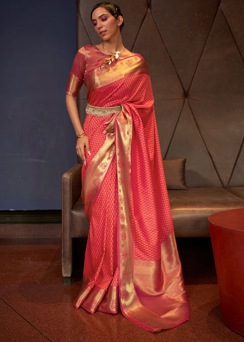 Shades Of Red Handloom Woven Banarasi Silk Saree Clothsvilla Main image