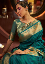 Load image into Gallery viewer, Dark Cyan Green Handloom Woven Banarasi Silk Saree Clothsvilla