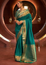 Load image into Gallery viewer, Dark Cyan Green Handloom Woven Banarasi Silk Saree Clothsvilla