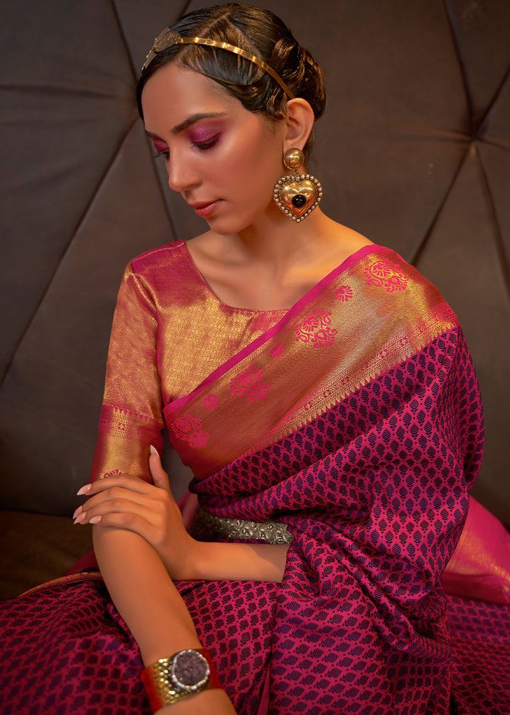 Magenta Pink Handloom Woven Banarasi Silk Saree Clothsvilla