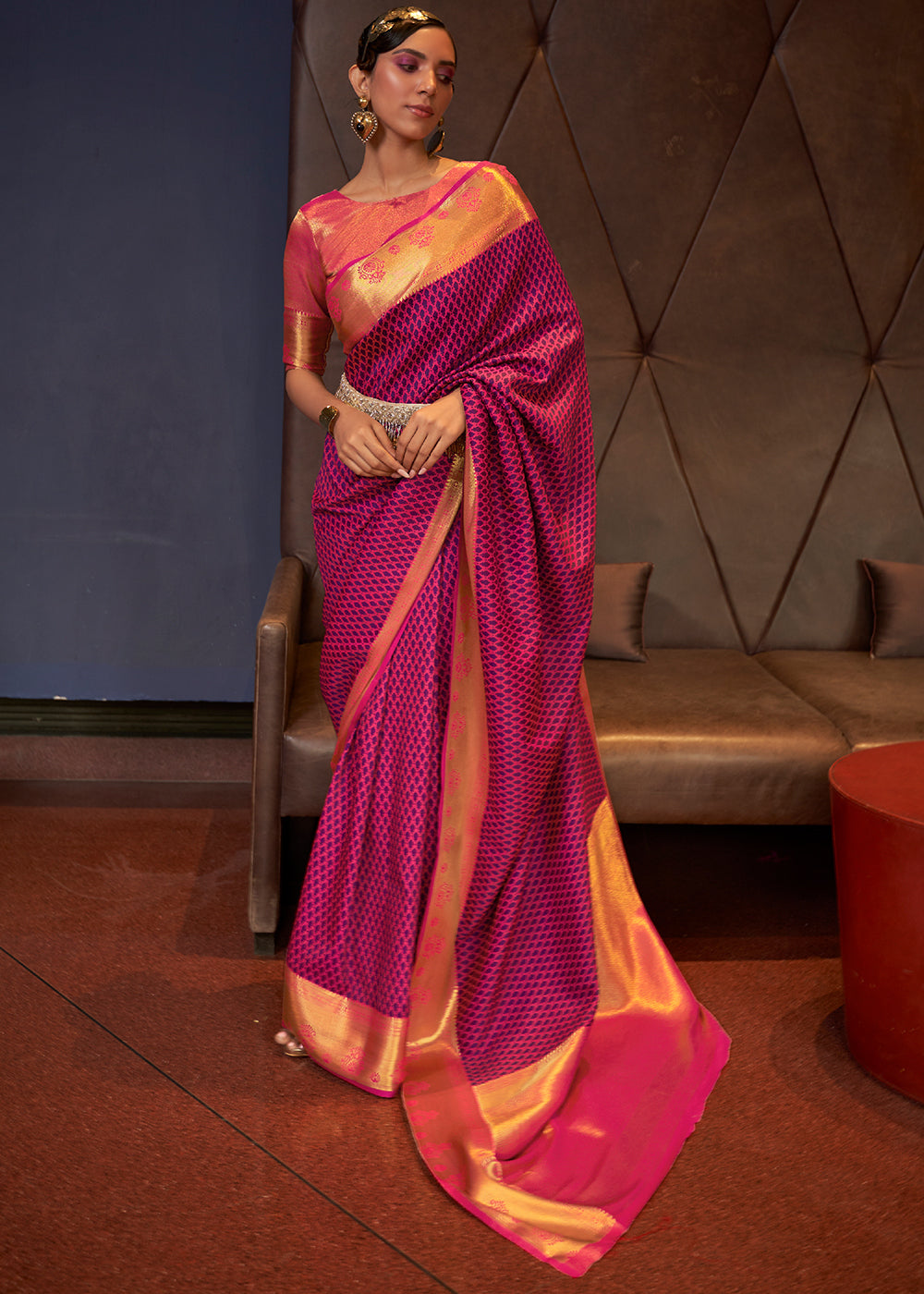 Magenta Pink Handloom Woven Banarasi Silk Saree Clothsvilla Main image