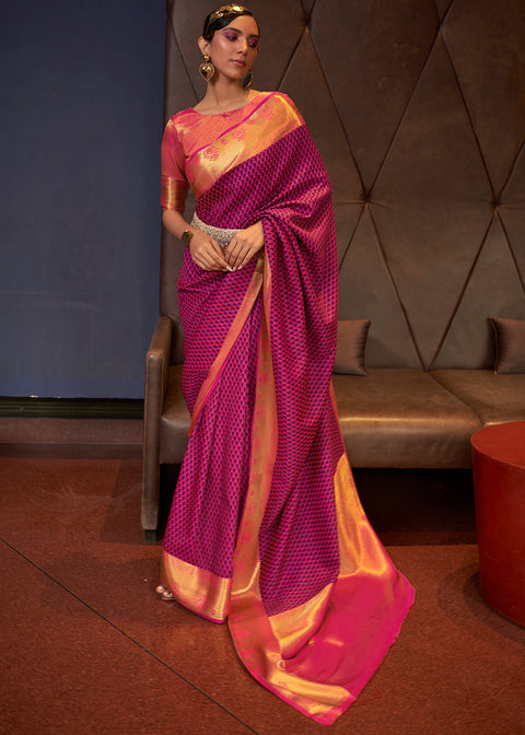 Magenta Pink Handloom Woven Banarasi Silk Saree Clothsvilla Main image