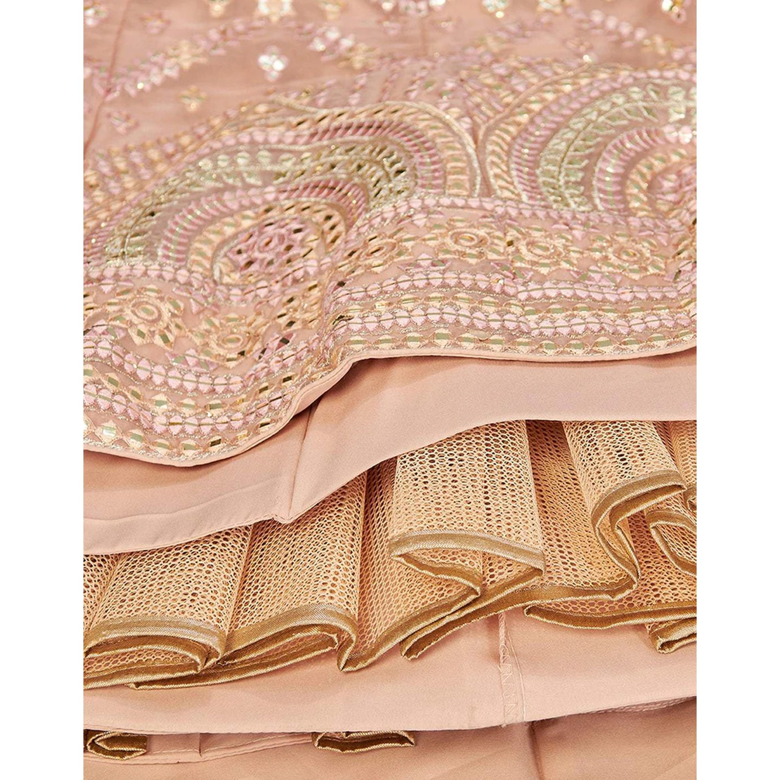 Peach Thread and Foil Mirror Cutwork Lehenga choli ClothsVilla