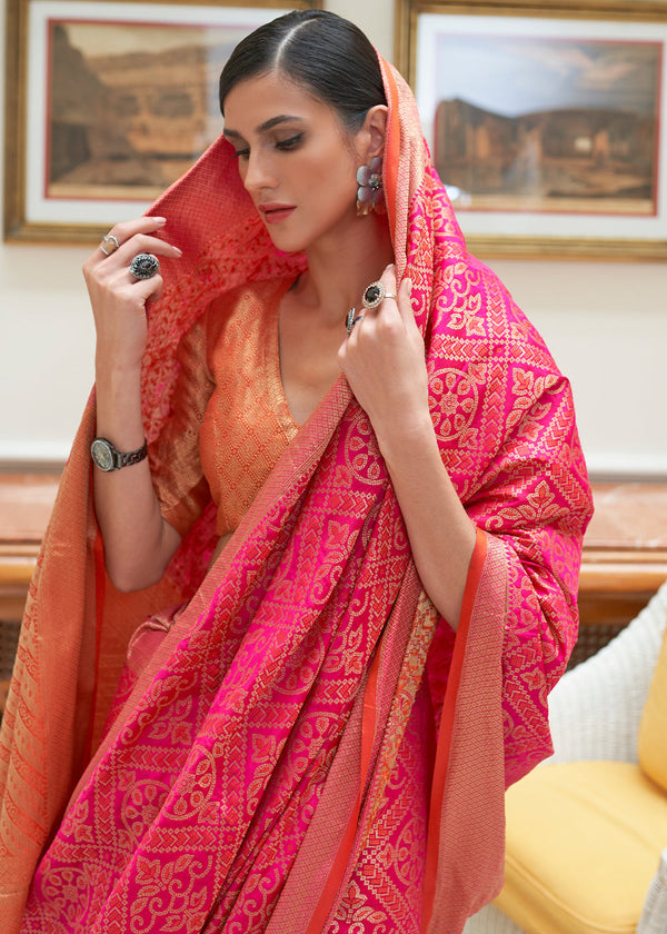 Hot Pink Zari Woven Patola Silk Saree Clothsvilla
